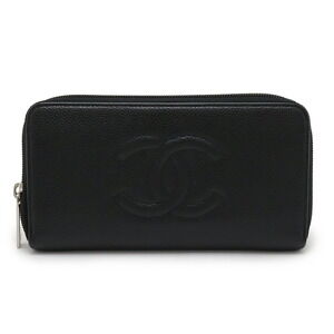 CHANEL Black Caviar Leather Logo Wallet